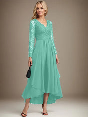 A-line V-Neck Asymmetrical Lace Chiffon Mother of the Bride Dress