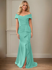 Sheath/Column Off-the-Shoulder Sleeveless Floor-Length Mother of the Bride Dresses With Ruffles
