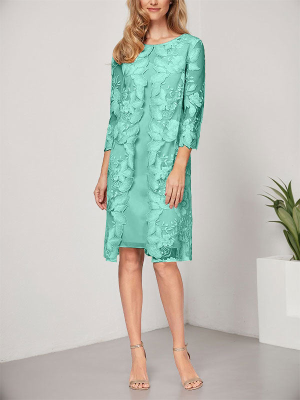 A-line Scoop Knee-Length Chiffon Lace Mother of the Bride Dress With Jacket