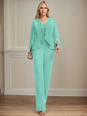 Separates Jumpsuit/Pantsuit V-Neck Floor-Length Chiffon Mother of the Bride Dress