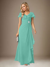 Stormy A-Line V-Neck Ruched Chiffon Dress