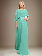 A-line Scoop Floor-Length Chiffon Lace Mother of the Bride Dress With Sequins Beading