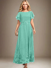 A-line Scoop Ankle-Length Lace Chiffon Mother of the Bride Dress With Sequins