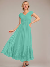 A-line V-Neck Ankle-Length Chiffon Mother of the Bride Dress With Applique Sequins