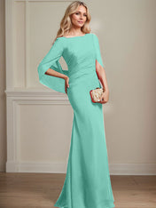 Trumpet/Mermaid Boat Neck Floor-Length Chiffon Mother of the Bride Dress With Pleated