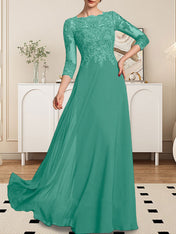A-line Scoop Floor-Length Lace Chiffon Mother of the Bride Dress With Sequins