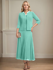 Separates A-line Scoop Tea-Length Chiffon Mother of the Bride Dress With Sequins Beading
