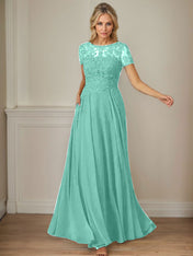 Dark Navy A-Line Boatneck Sequins Chiffon Dress