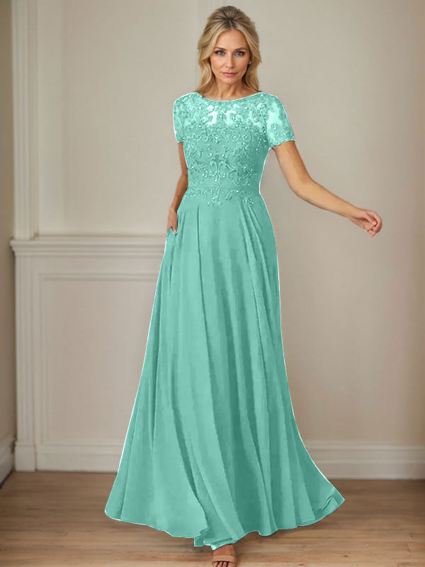 Dark Navy A-Line Boatneck Sequins Chiffon Dress