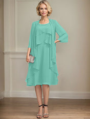A-line Scoop Knee-Length Chiffon Mother of the Bride Dress With Beading