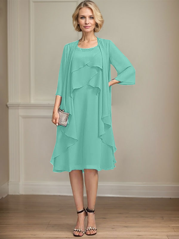 A-line Scoop Knee-Length Chiffon Mother of the Bride Dress With Beading