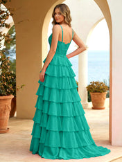 Pink Lace Corset Tiered Ruffle Long Prom Dress