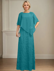 Sheath/Column Scoop Floor-Length Chiffon Lace Mother of the Bride Dress With Sequins Beading