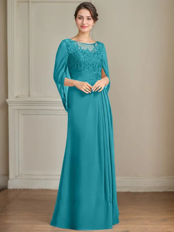 Princess Scoop Floor-Length Mother of the Bride Dresses with Pleated & Sequins