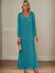 Sheath/Column V-Neck Ankle-Length Mother of the Bride Dresses with Jacket & Sequins