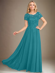 A-Line Scoop Floor-Length Chiffon Mother of the Bride Dress With Applique & Sequins