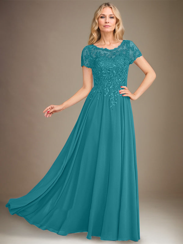 A-Line Scoop Floor-Length Chiffon Mother of the Bride Dress With Applique & Sequins