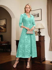A-line V-Neck Tea-Length Chiffon Mother of the Bride Dress