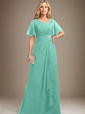 A-line Asymmetrical Floor-Length Chiffon Mother of the Bride Dress With Pleated Beading Sequins