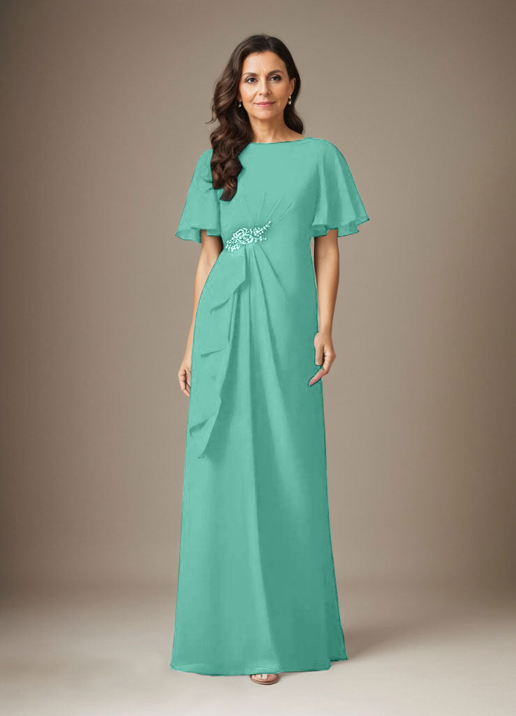 Robe fourreau en mousseline de soie bleu marine foncé avec perles