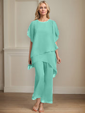 Separates Jumpsuit/Pantsuit Scoop Ankle-Length Chiffon Mother of the Bride Dress