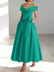 Robe de mère de la mariée coupe A-Line/Princesse, épaules dénudées, sans manches, longueur cheville, avec poches 