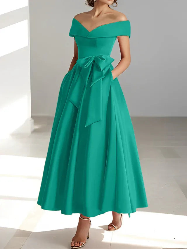 Robe de mère de la mariée coupe A-Line/Princesse, épaules dénudées, sans manches, longueur cheville, avec poches 