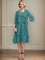A-line Scoop Knee-Length Chiffon Mother of the Bride Dress With Beading