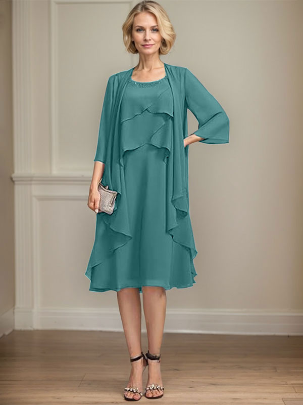 Dreamylily A-line Scoop Knee-Length Chiffon Mother of the Bride Dress With Beading Dreamylily A-line Scoop Knee-Length Chiffon Mother of the Bride Dress With Beading