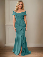 Sheath/Column Off-the-Shoulder Sleeveless Floor-Length Mother of the Bride Dresses With Ruffles