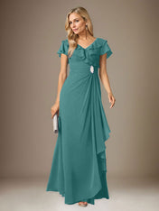 Stormy A-Line V-Neck Ruched Chiffon Dress