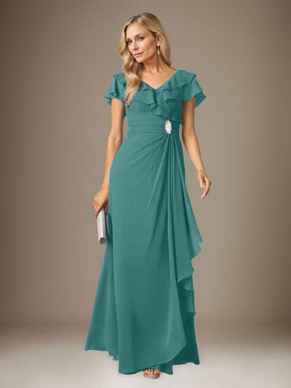 Stormy A-Line V-Neck Ruched Chiffon Dress