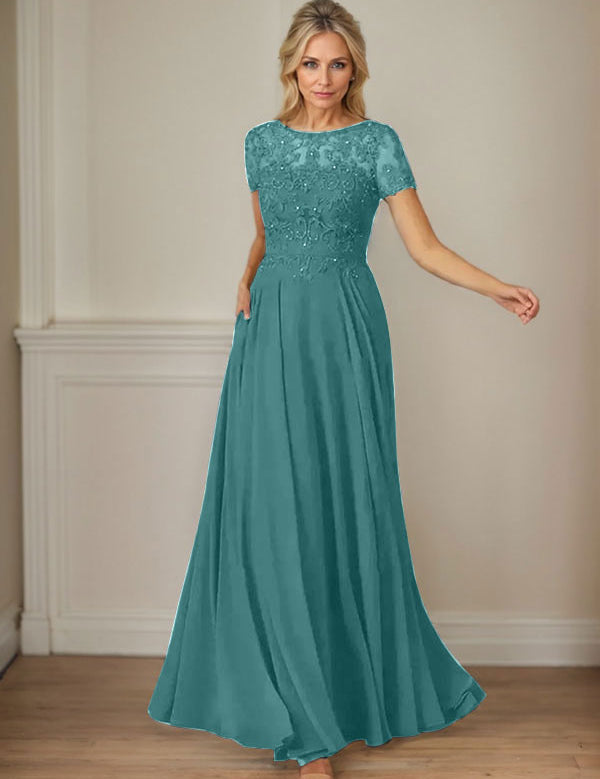Dark Navy A-Line Boatneck Sequins Chiffon Dress