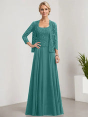 A-line Square Floor-Length Lace Chiffon Mother of the Bride Dress With Sequins