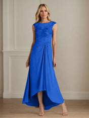 Champagne A-Line Scoop Lace Chiffon Dress