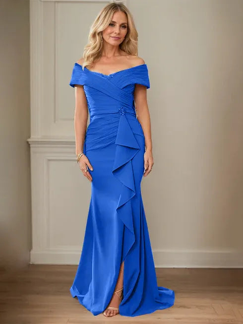 Column V-Neck Illusion Floor-Length Lace Chiffon Mother of the Bride Dress With Pleated Sequins