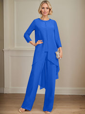 Separates Jumpsuit/Pantsuit Scoop Floor-Length Chiffon Mother of the Bride Dress With Sequins Beading