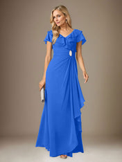 Stormy A-Line V-Neck Ruched Chiffon Dress