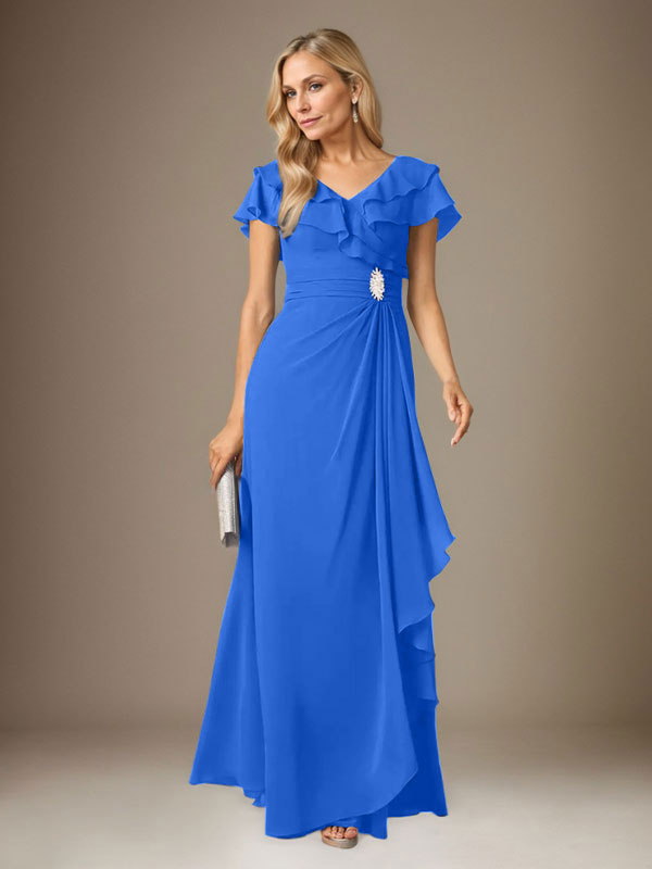 Stormy A-Line V-Neck Ruched Chiffon Dress