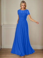 Dark Navy A-Line Boatneck Sequins Chiffon Dress