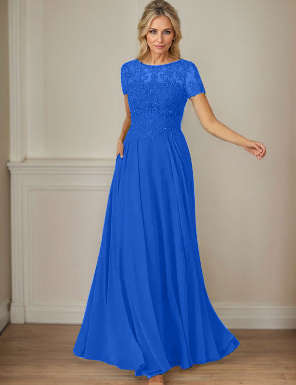 Dark Navy A-Line Boatneck Sequins Chiffon Dress