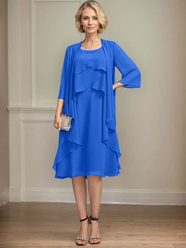 A-line Scoop Knee-Length Chiffon Mother of the Bride Dress With Beading