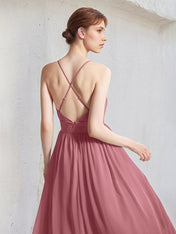 Desert Rose A Line Chiffon Spaghetti Straps Sleeveless Floor Length Bridesmaid Dresses
