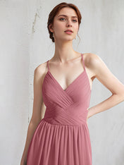 Desert Rose A Line Chiffon Spaghetti Straps Sleeveless Floor Length Bridesmaid Dresses
