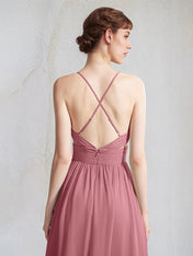 Desert Rose A Line Chiffon Spaghetti Straps Sleeveless Floor Length Bridesmaid Dresses
