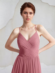 Desert Rose A Line Chiffon Spaghetti Straps Sleeveless Floor Length Bridesmaid Dresses