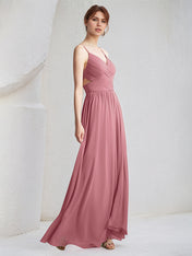Desert Rose A Line Chiffon Spaghetti Straps Sleeveless Floor Length Bridesmaid Dresses