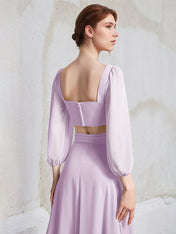 Lilac A Line Chiffon Square Neck Long Sleeves Floor Length Bridesmaid Dresses