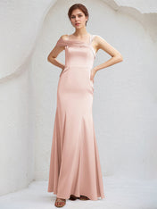 Pearl Pink Trumpet/Mermaid Satin Spaghetti Straps Sleeveless Floor Length Bridesmaid Dresses