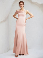 Pearl Pink Trumpet/Mermaid Satin Spaghetti Straps Sleeveless Floor Length Bridesmaid Dresses